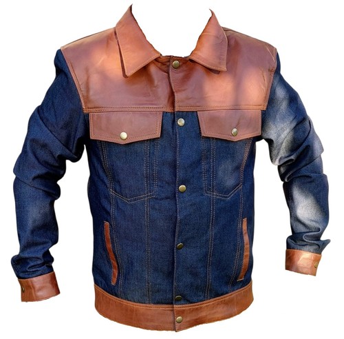 Mens denim jacket leather - denim,